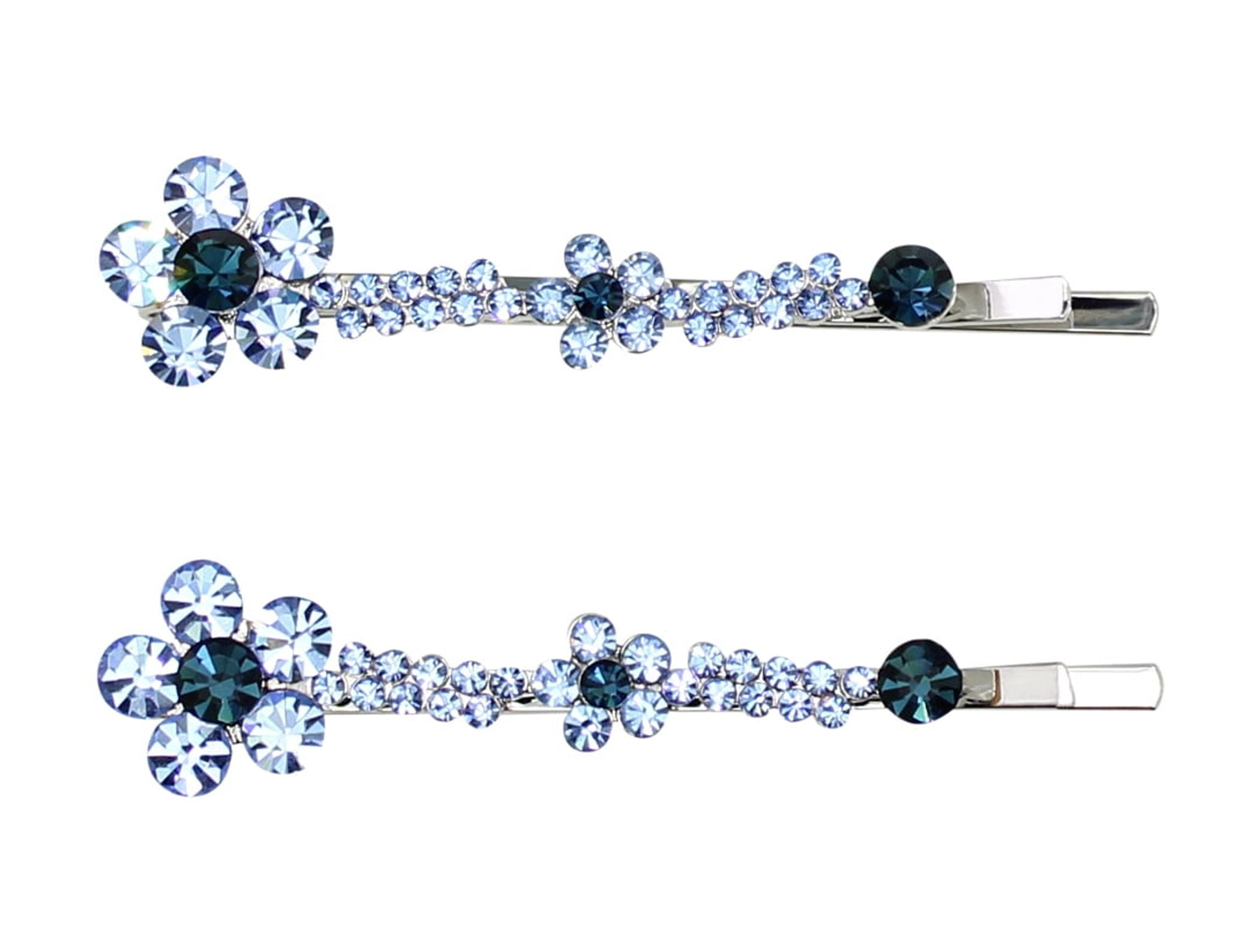 Faship A Pair Of Navy Blue Rhinestone Crystal Floral Hair Clip Pins 2 Pcs