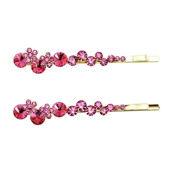 Faship A Pair Of Pink Premium Rhinestone Crystal Floral Hair Clips Pins 2 Pcs