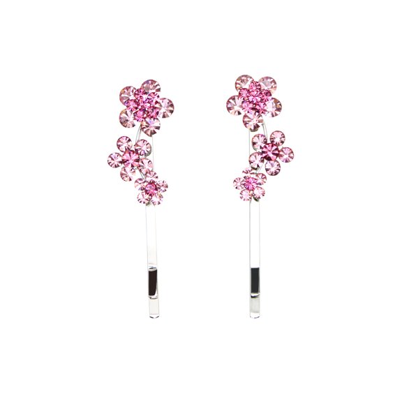 Faship A Pair Of Pink Rhinestone Crystal Floral Hair Clip Pins 2 Pcs