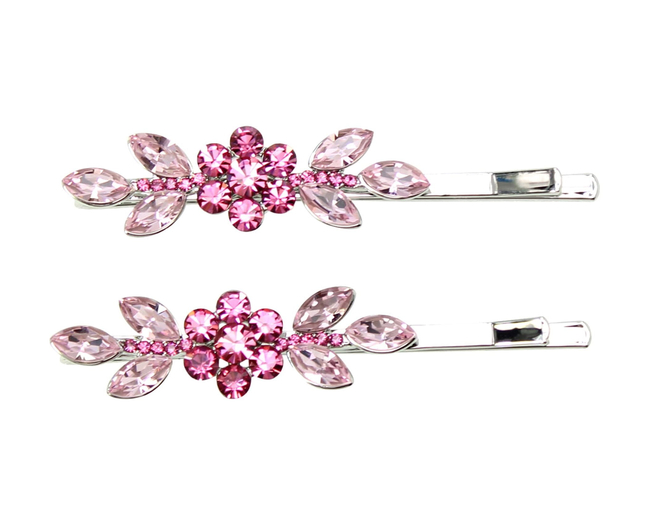 Faship A Pair Of Pink Rhinestone Crystal Floral Hair Clip Pins 2 Pcs