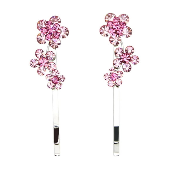 Faship A Pair Of Pink Rhinestone Crystal Floral Hair Clip Pins 2 Pcs