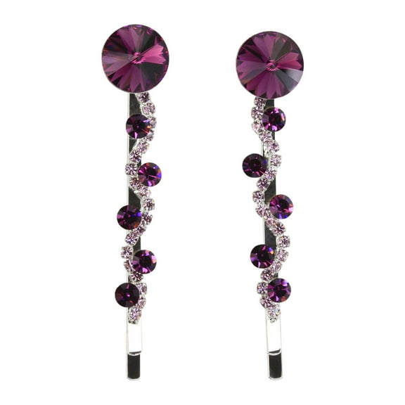 Faship  A Pair Of Purple Premium Rhinestone Crystal Floral Hair Clips 2 Pcs Pins