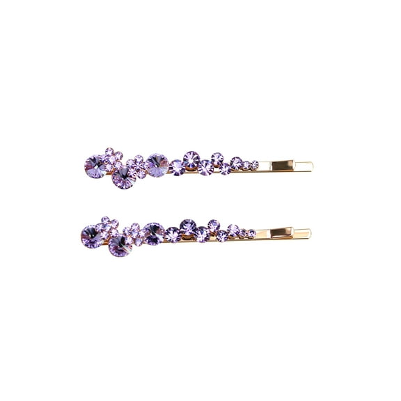 Faship  A Pair Of Violet Light Purple Premium Rhinestone Crystal Floral Hair Clips Pins 2 Pcs