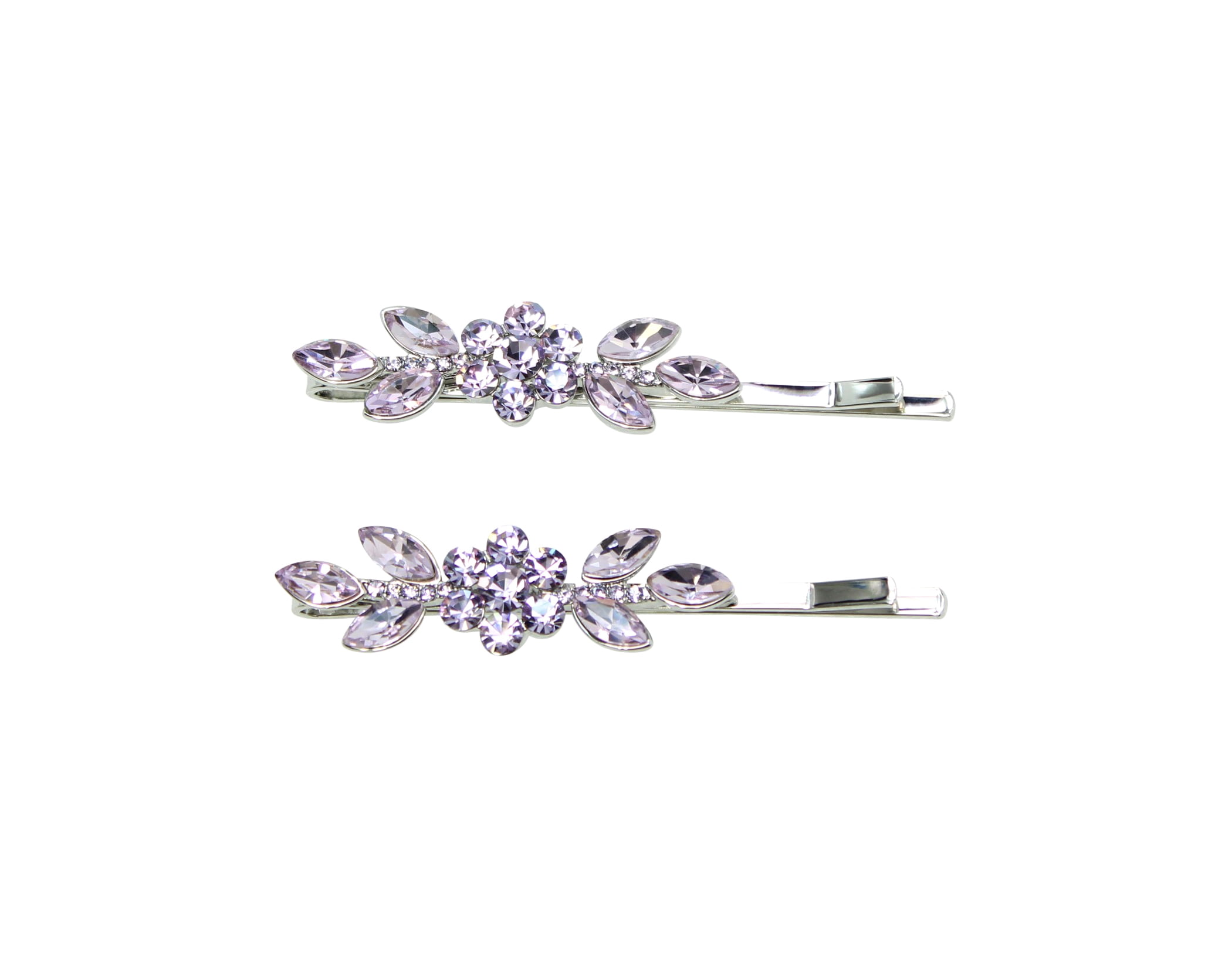 Faship A Pair Of Violet Light Purple Rhinestone Crystal Floral Hair Clip Pins 2 Pcs
