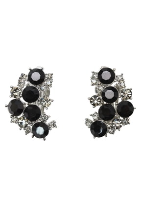 Black Crystal Clip On Earrings