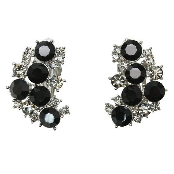 Faship Black Crystal Clip On Earrings