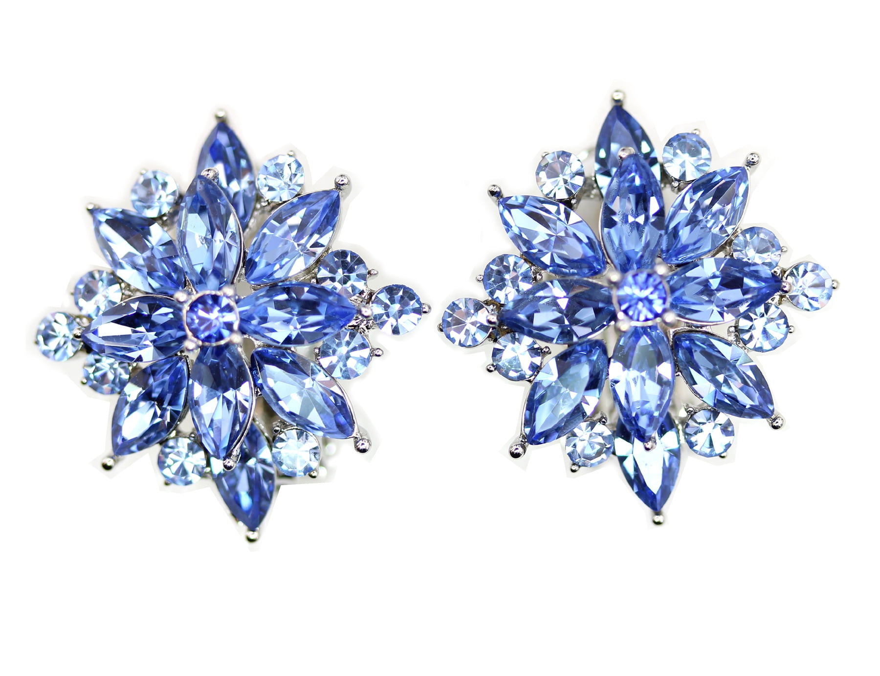Faship Blue Crystal Clip On Earrings