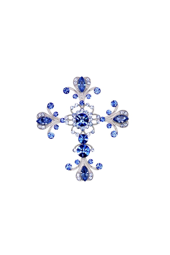 Blue Rhinestone Crystal Cross Crucifix Pin Brooch Pendant Easter Religious Catholic