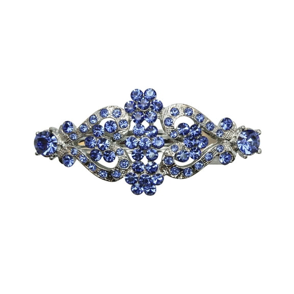 Faship Blue Rhinestone Crystal Floral Double Hearts Hair Barrette Clip