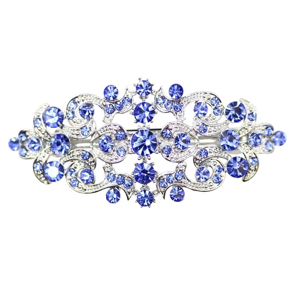Faship Blue Rhinestone Crystal Floral Hair Barrette Clip