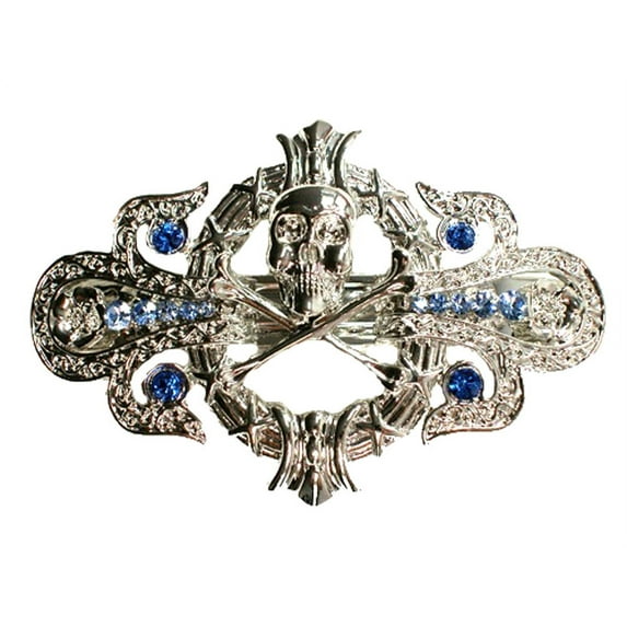 Faship Blue Rhinestone Crystal Pirate Crossbones Barrette For Halloween