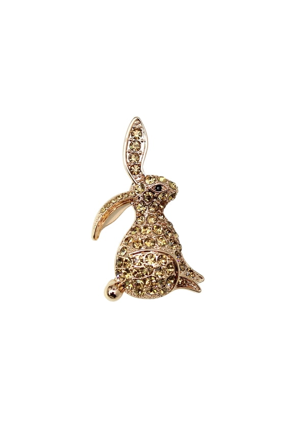Brown Rhinestone Crystal Bunny Rabbit Pin Brooch for Easter