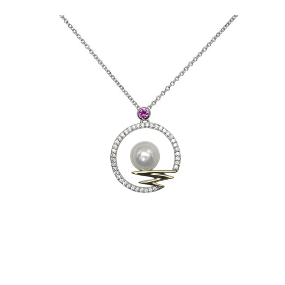 Faship CZ Crystal Shell Pearl Necklace Moon Over The Ocean