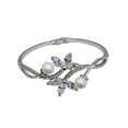 thumbnail image 1 of Faship Clear CZ Crystal Shell Pearls Floral Bangle Bracelet, 1 of 4