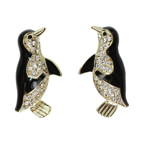 Faship Clear Crystal Gold Plated Penguin Pierced Earrings - Clear/Gold Plated