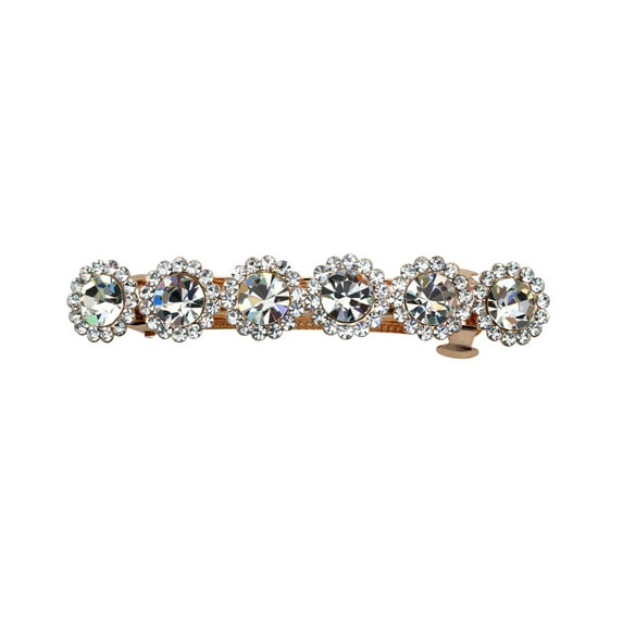 Faship Clear Crystal Rose Gold Plated Floral Small Hair Barrette Clip