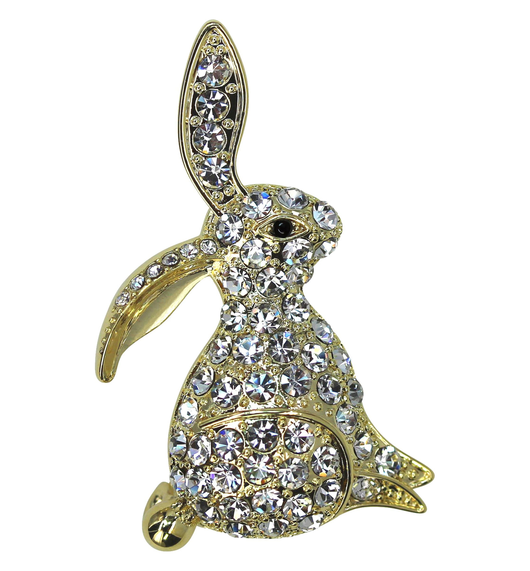 Faship Clear Rhinestone Crystal Bunny Rabbit Pin Brooch for Easter ...