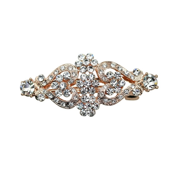 Faship Clear Rhinestone Crystal Floral Double Hearts Hair Barrette Clip