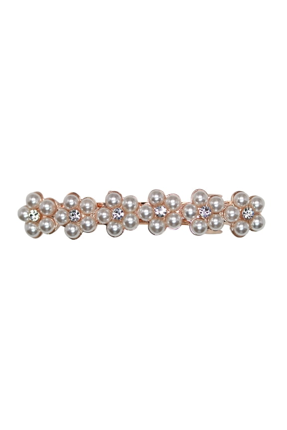 Clear Rhinestone Crystal Pearls Floral Small Hair Barrette Clip