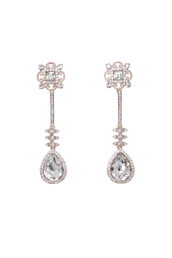 Clear Teardrop Rhinestone Crystal Dangling Floral Earrings