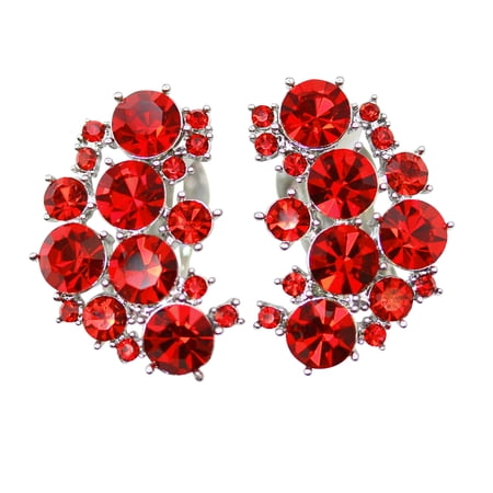 Faship Clip On Earrings Stunning Red Rhinestone Crystal