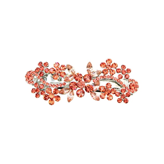 Faship Coral Rhinestone Crystal Floral Hair Barrette Clip