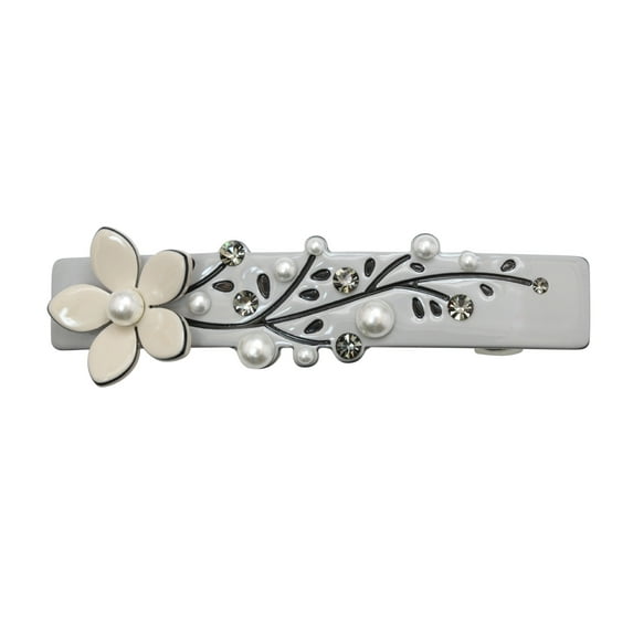 Faship Elegant Black Flower Art Deco Hair Barrette Made With Premium Rhinestone Crystal