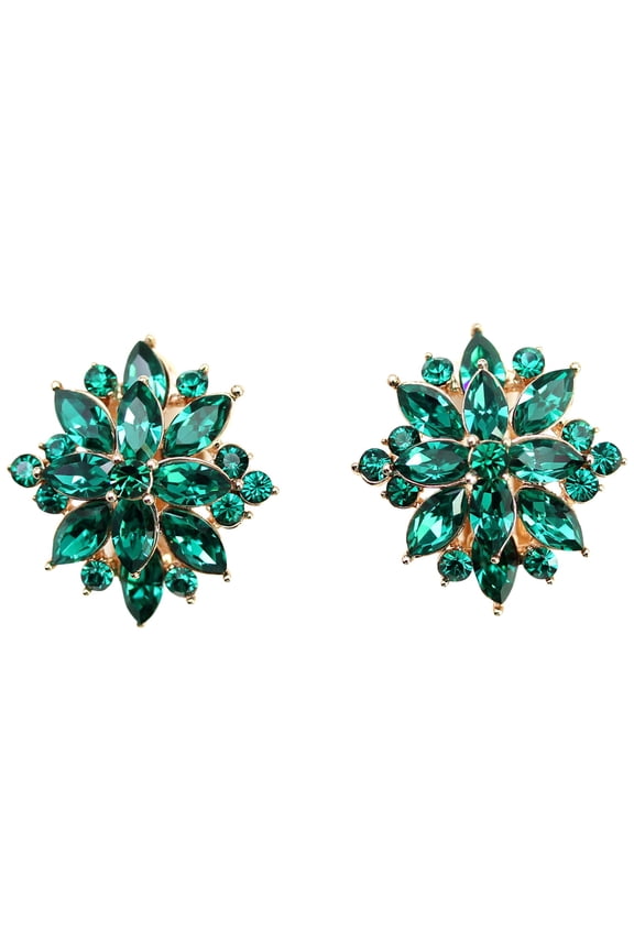 Emerald Green Rhinestone Crystal Clip On Style Earrings