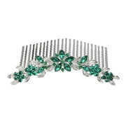 Faship Emerald Green Rhinestone Crystal Floral Hair Comb
