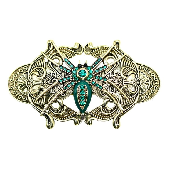 Faship George Green Rhinestone Crystal Spider Barrette For Halloween