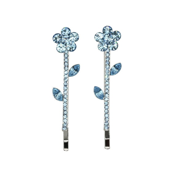 Faship Gorgeous A Pair Of Aqua Rhinestone Crystal Floral Hair Clips 2 Pcs