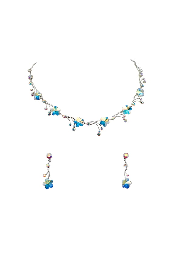 Gorgeous AB Premium Rhinestone Crystal Floral Necklace Earrings Set