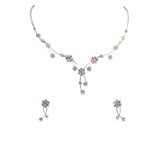 Faship Gorgeous AB Rhinestone Crystal Floral Necklace Earrings Set