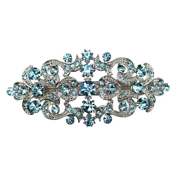 Faship Gorgeous Aqua Blue Rhinestone Crystal Floral Hair Barrette Clip
