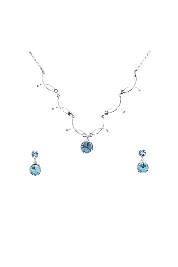 Gorgeous Aqua Premium Rhinestone Crystal Floral Necklace Earrings Set