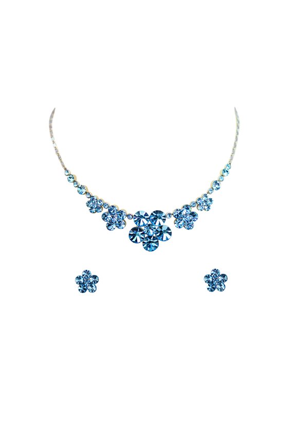 Gorgeous Aqua Rhinestone Crystal Floral Necklace Earrings Set