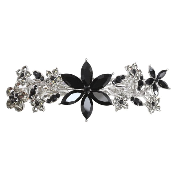 Faship Gorgeous Black Crystal Floral Hair Barrette Clip