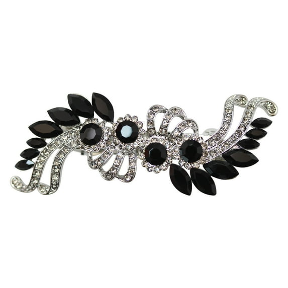 Faship Gorgeous Black Crystal Flower hair Barrette Clip