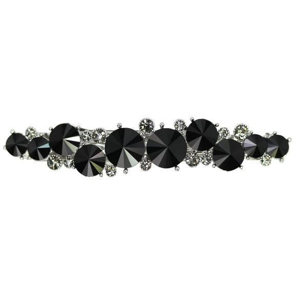 Faship Gorgeous Black Premium Rhinestone Crystal Floral Small Hair Barrette Clip