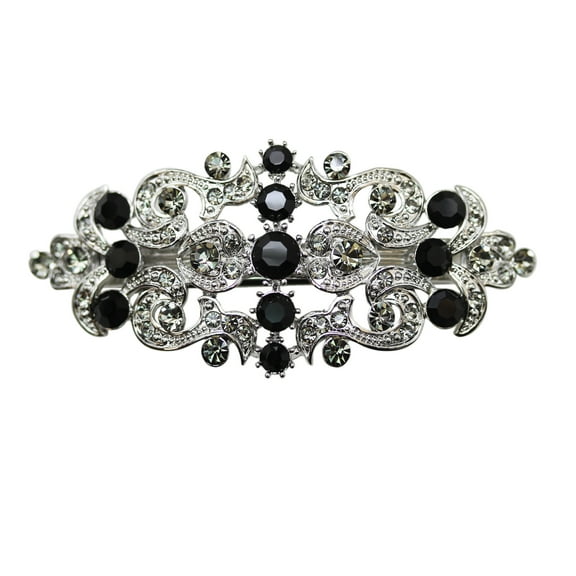 Faship Gorgeous Black Rhinestone Crystal Floral Barrette