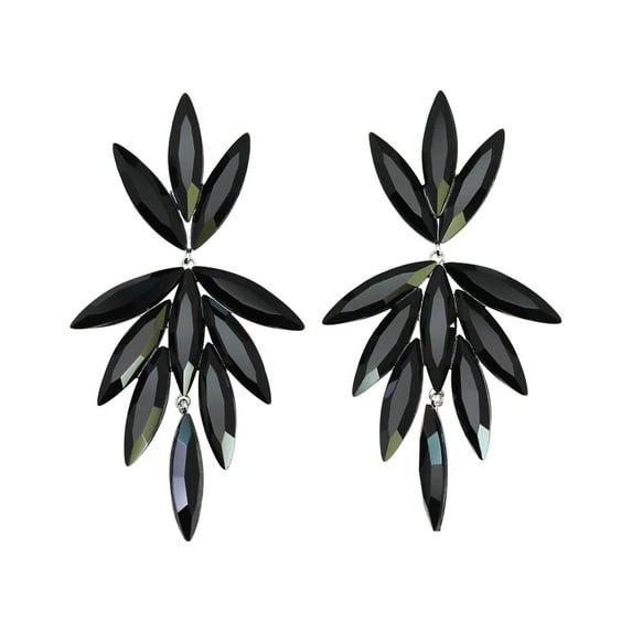 Faship Gorgeous Black Rhinestone Crystal Floral Dangling Earrings