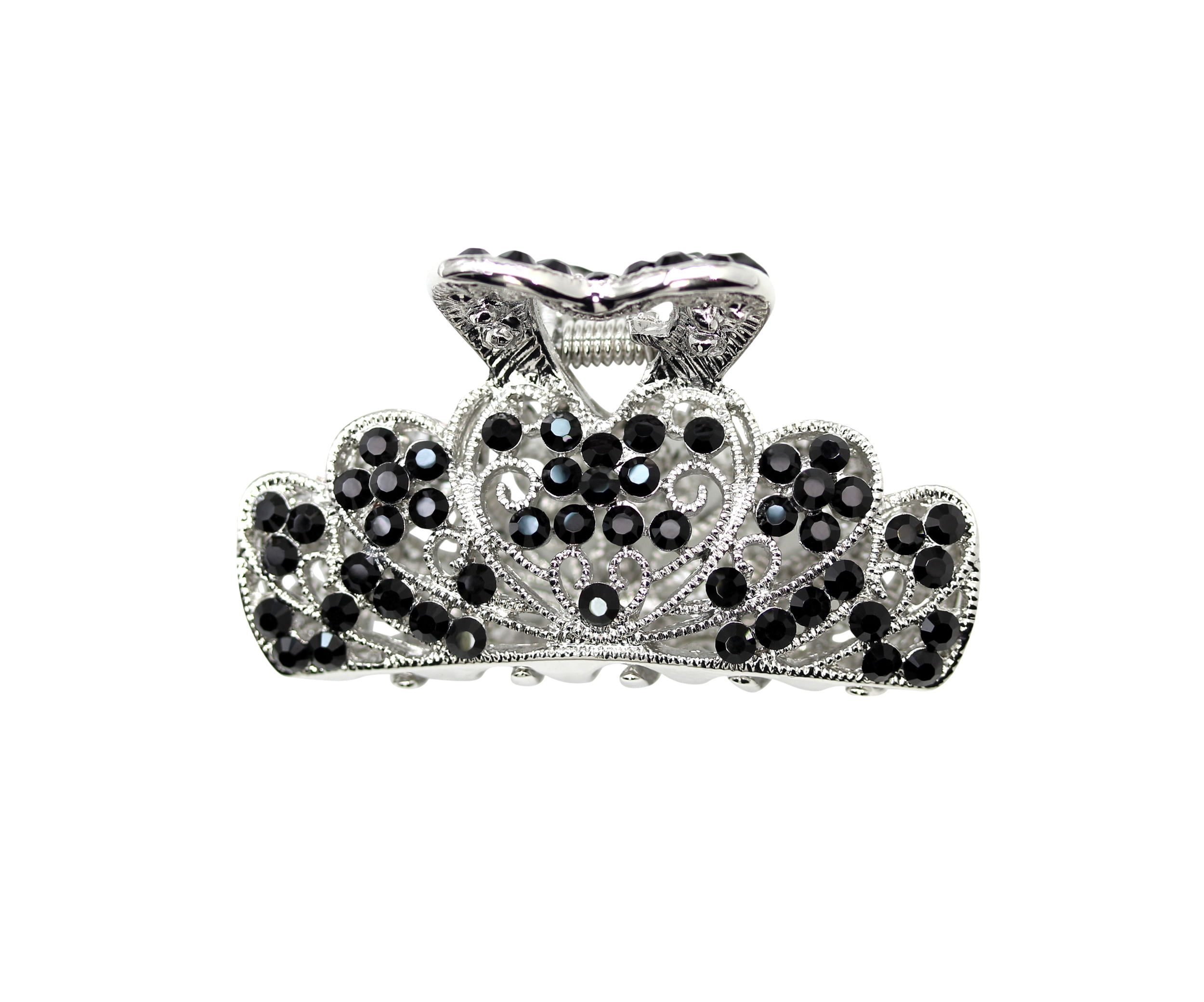 Faship Gorgeous Black Rhinestone Crystal Floral Hair Claw Clips