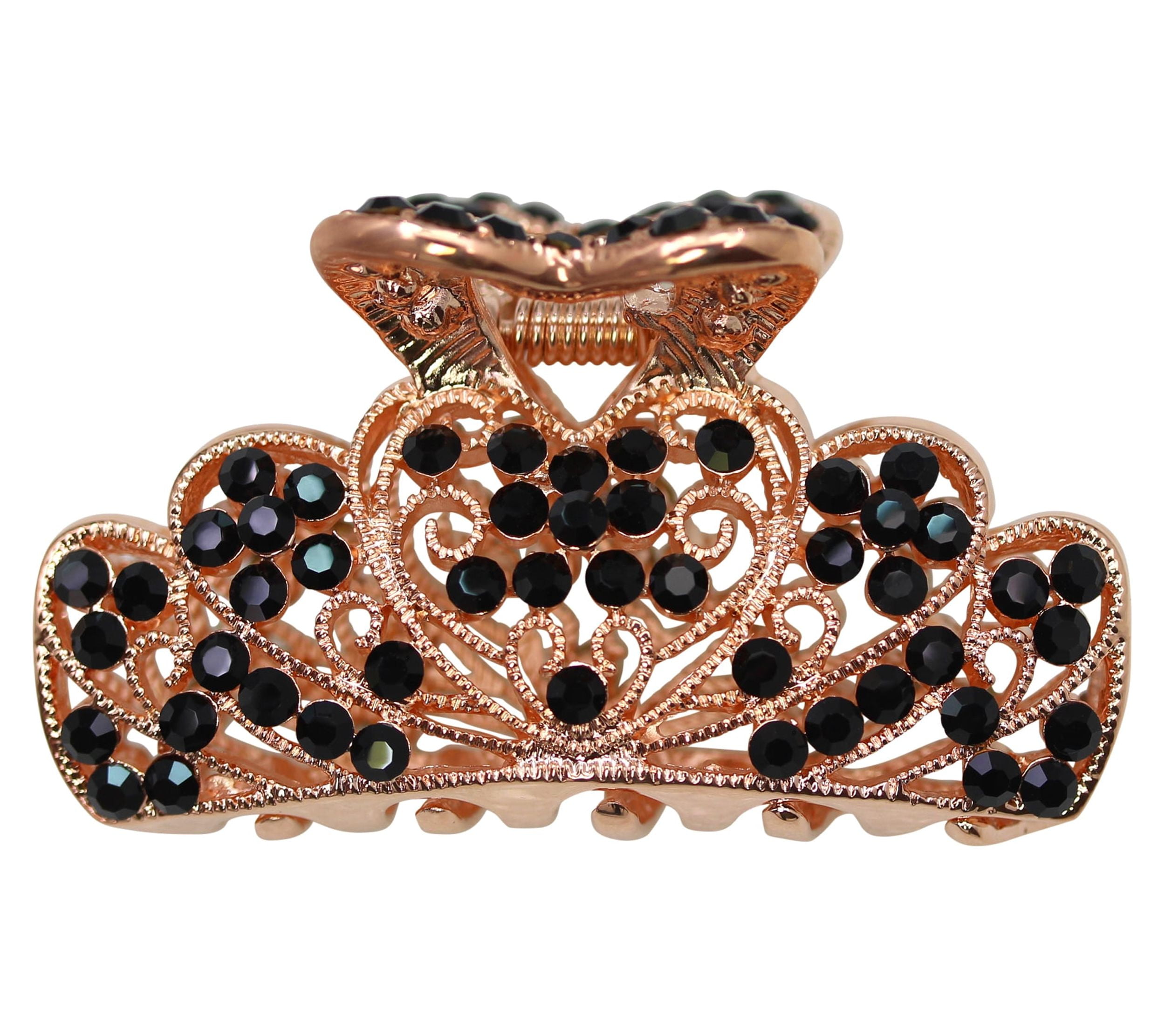 Faship Gorgeous Black Rhinestone Crystal Floral Hair Claw Clips