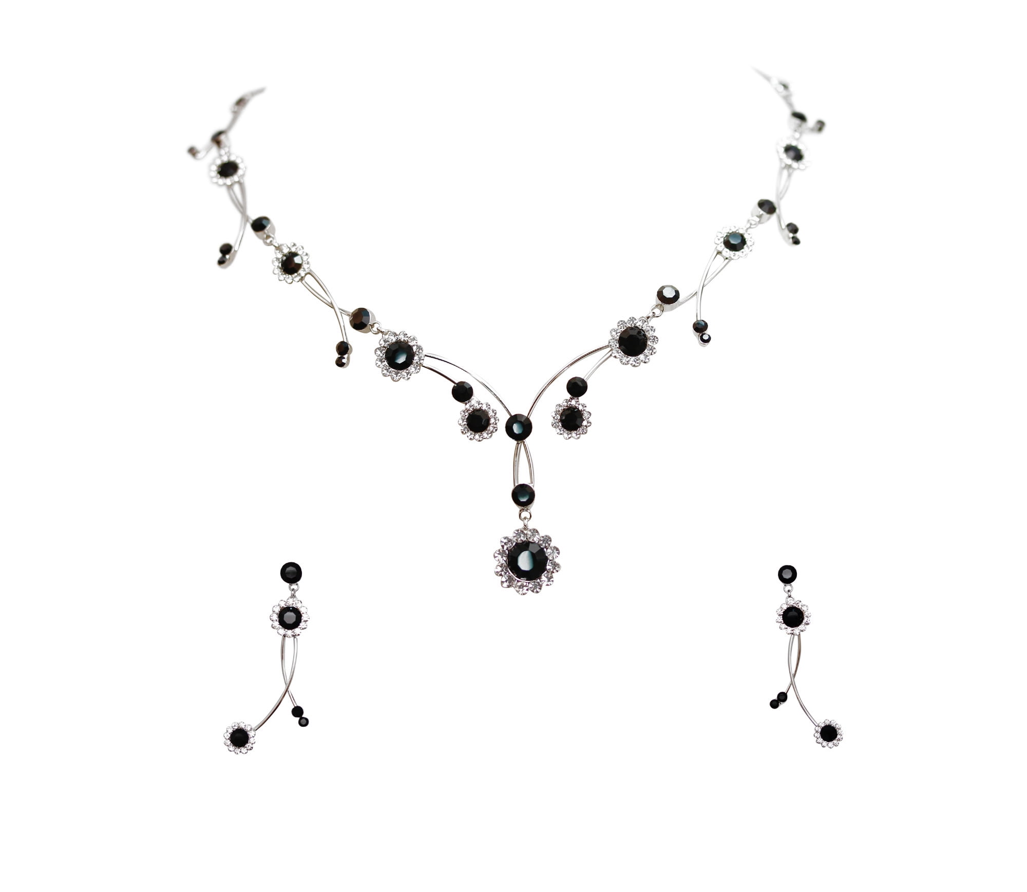 Jet Black Rhinestone Formal Necklace Set ( 0058 4J ) – Ohmyjewelry.com