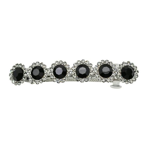 Faship Gorgeous Black Rhinestone Crystal Floral Small Hair Barrette Clip