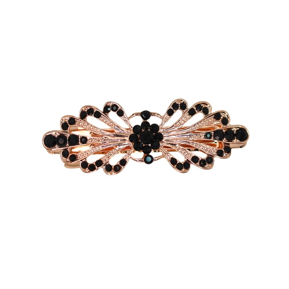 Faship Gorgeous Black Rhinestone Crystal Small Floral Hair Barrette Clip