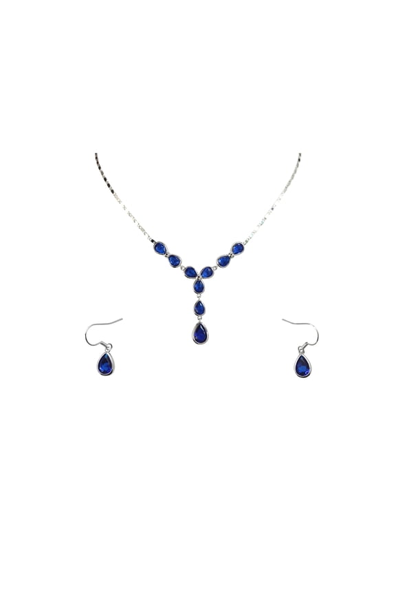 Gorgeous Blue CZ Crystal Floral Necklace Earrings Set