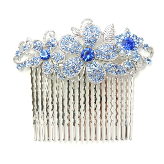 Faship Gorgeous Blue Crystal Floral Hair Comb