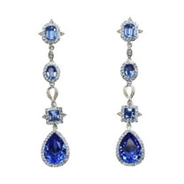 Faship Gorgeous Blue Rhinestone Crystal Dangling Floral Earrings