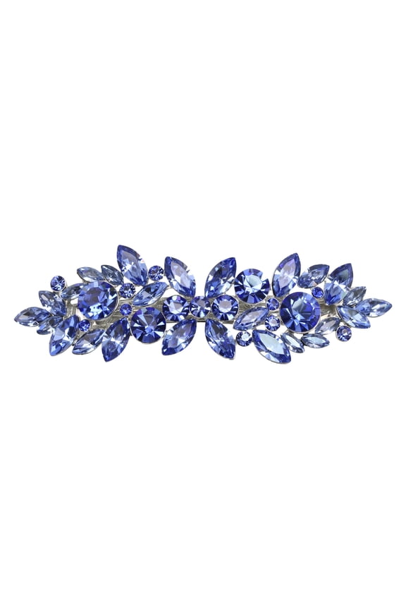 Gorgeous Blue Rhinestone Crystal Floral Hair Barrette Clip